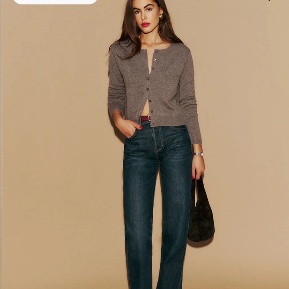 SOLD Clara cashmere crew cardigan cocoa - Picture 3 of 5